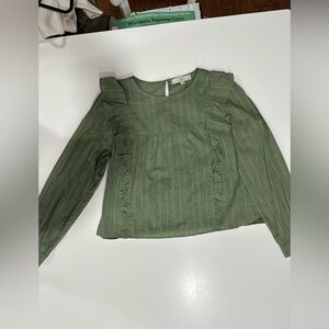 LOFT Sun-kissed Leaf Green Ruffle Long Sleeve Top